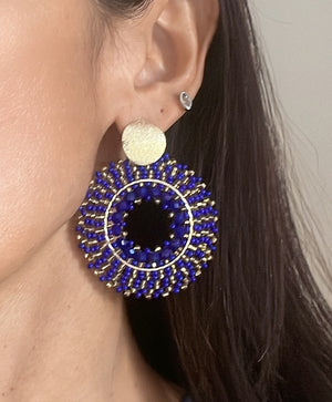 Gold Filled Circle Earring  Knitted with Blue Chakira