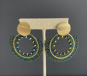Gold Filled Circle Earring  Knitted with Green Glass seed