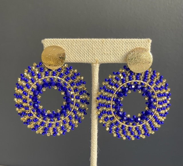 Gold Filled Circle Earring  Knitted with Blue Chakira
