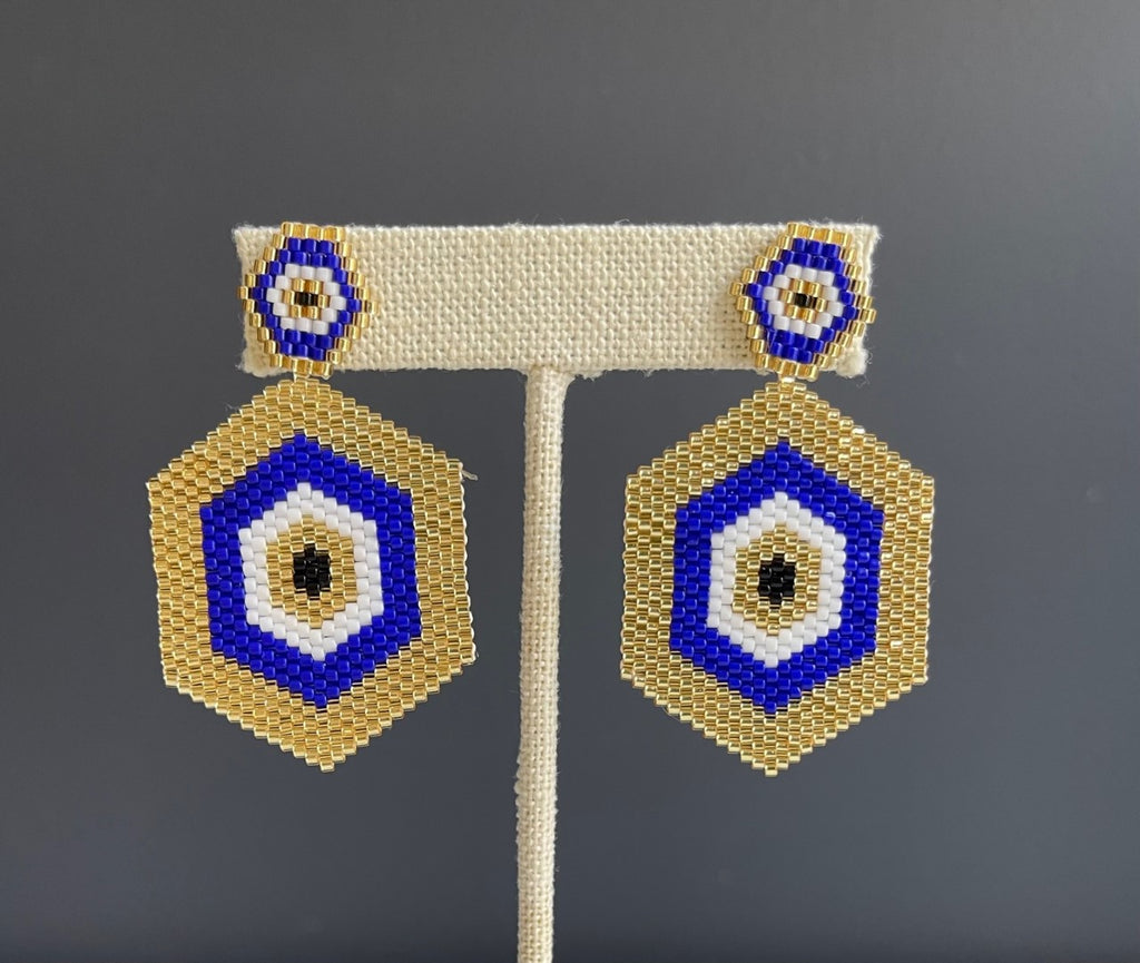 Hand-woven earrings in miyuki,  blue