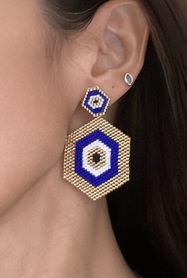 Hand-woven earrings in miyuki - blue