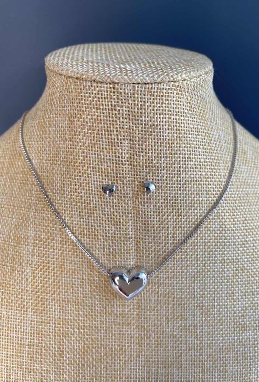 Necklace Rhodium Heart with Studs