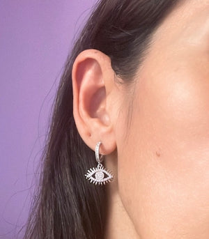 Silver Evil Eye Earrings with Zircon